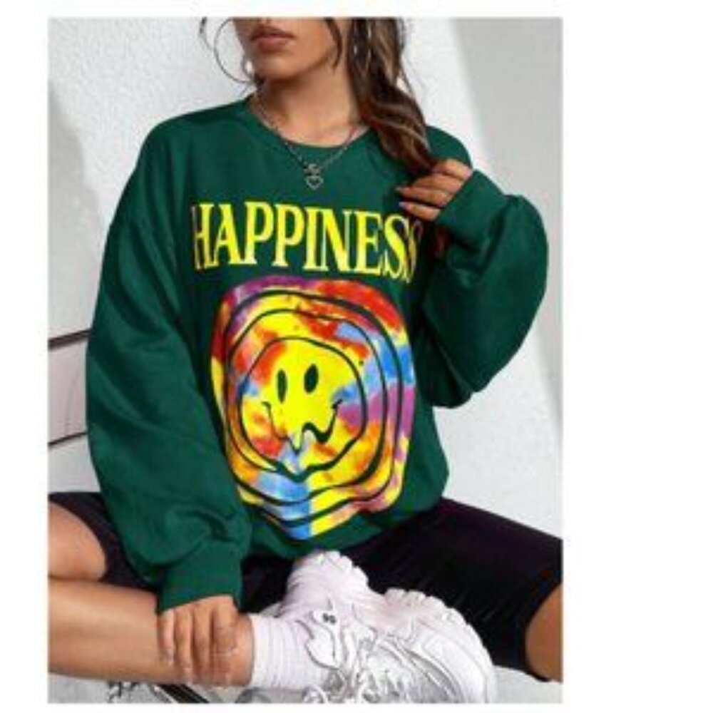 😊SHEIN Oversize "Happiness" Sweatshirt in Hot Pink XS